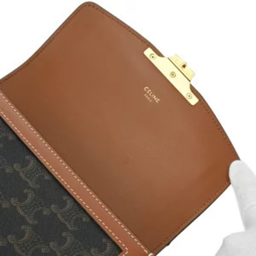 Celine Teen Triomphe Bag Tan Canvas Calfskin Shoulder - Picture 9 of 9